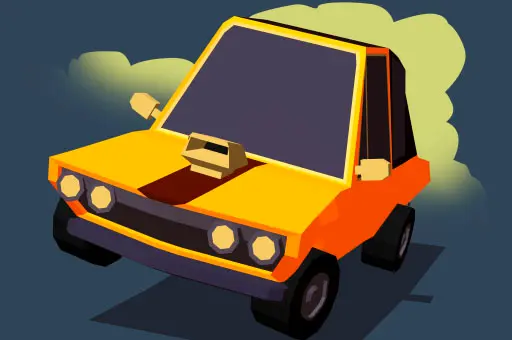 Carro amarelo estilizado em arte digital com sombras, em fundo escuro com fumaça amarela atrás.